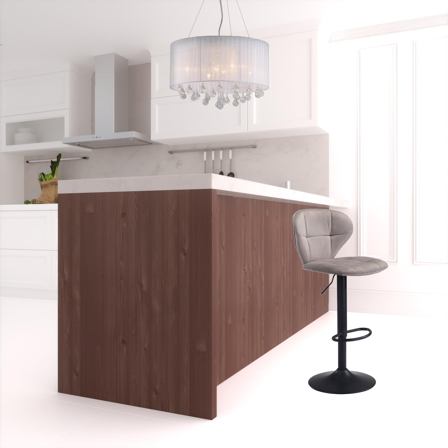 35" Gray And Black Steel Swivel Low Back Counter Height Bar Chair With Footrest By Homeroots | Bar Stools | Modishstore - 7