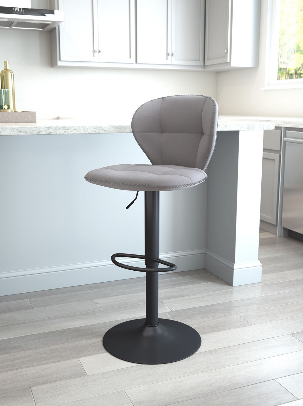 35" Gray And Black Steel Swivel Low Back Counter Height Bar Chair With Footrest By Homeroots | Bar Stools | Modishstore - 8