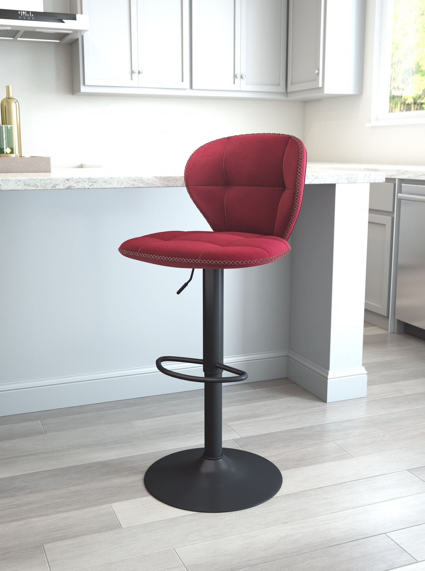 35" Red And Black Steel Swivel Low Back Counter Height Bar Chair With Footrest By Homeroots | Bar Stools | Modishstore