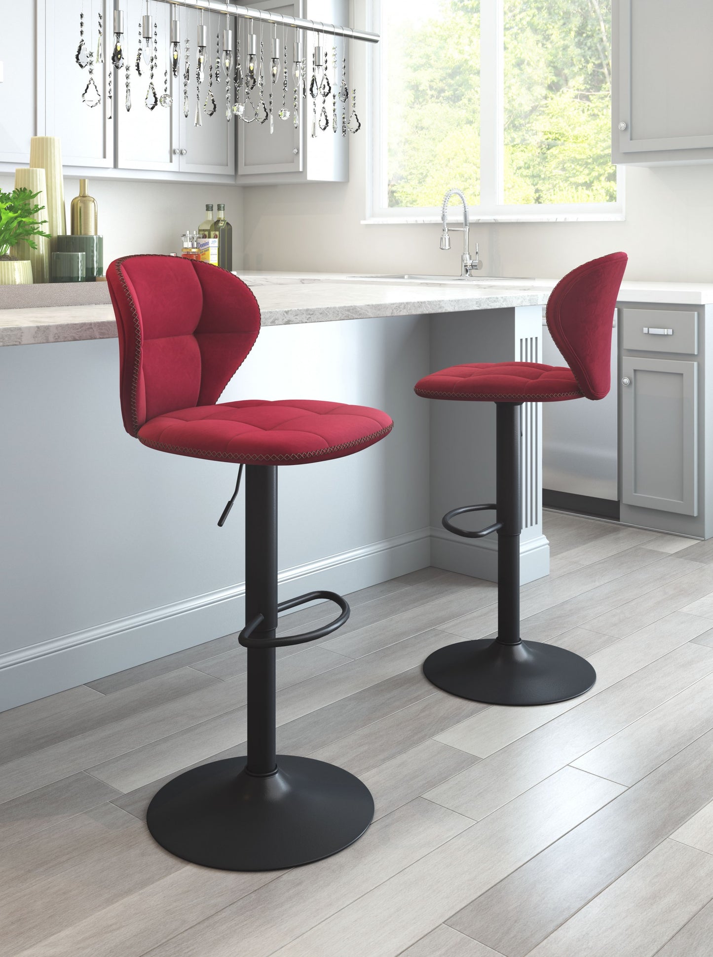 35" Red And Black Steel Swivel Low Back Counter Height Bar Chair With Footrest By Homeroots | Bar Stools | Modishstore - 8