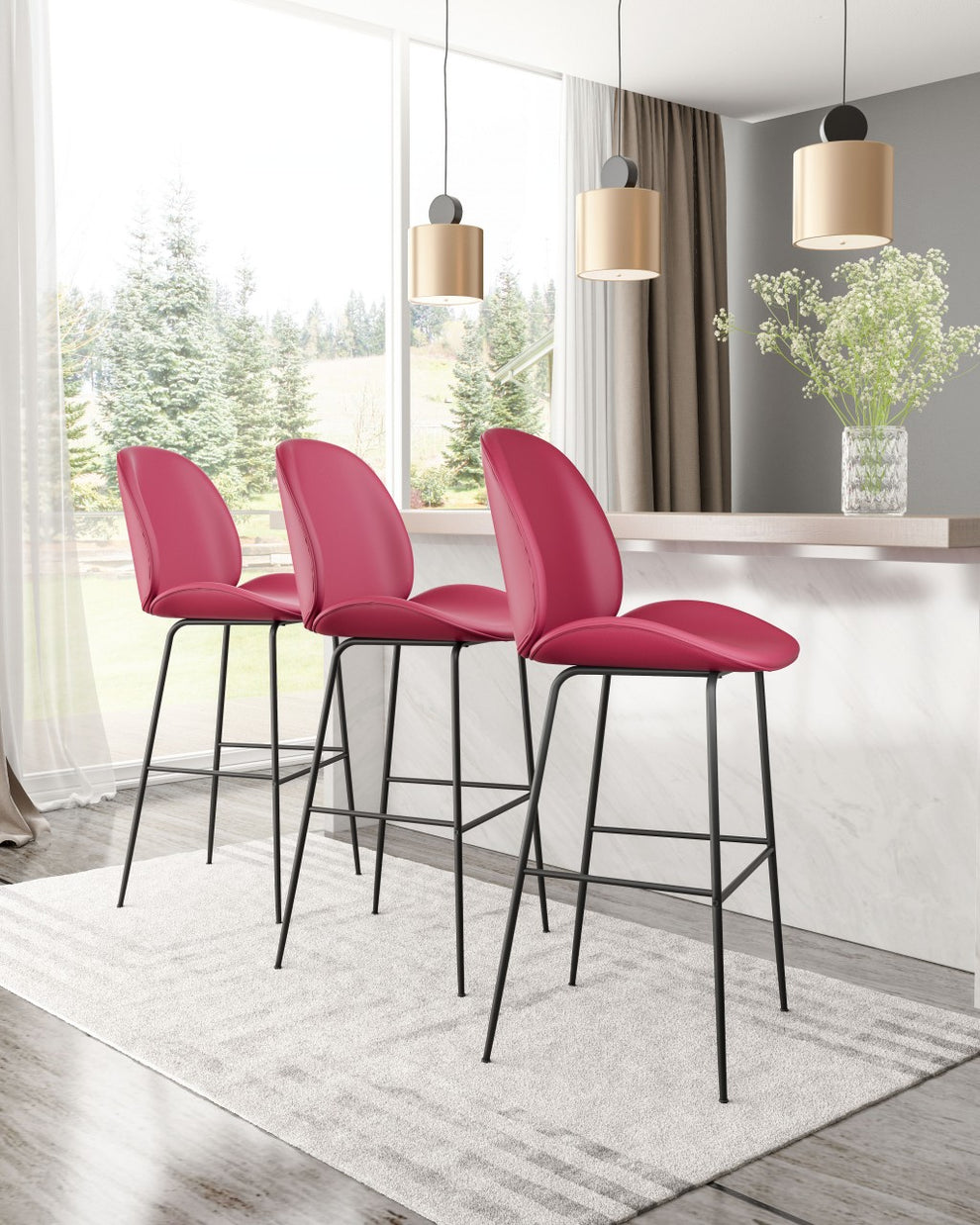 47" Red And Black Steel Low Back Bar Height Chair With Footrest By Homeroots | Bar Stools | Modishstore - 7