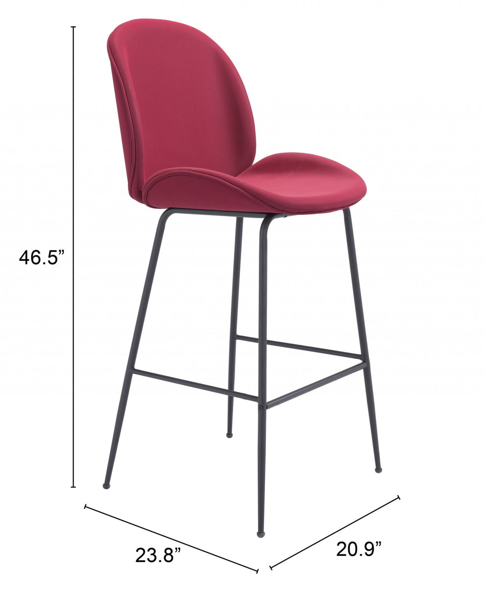 47" Red And Black Steel Low Back Bar Height Chair With Footrest By Homeroots | Bar Stools | Modishstore - 8