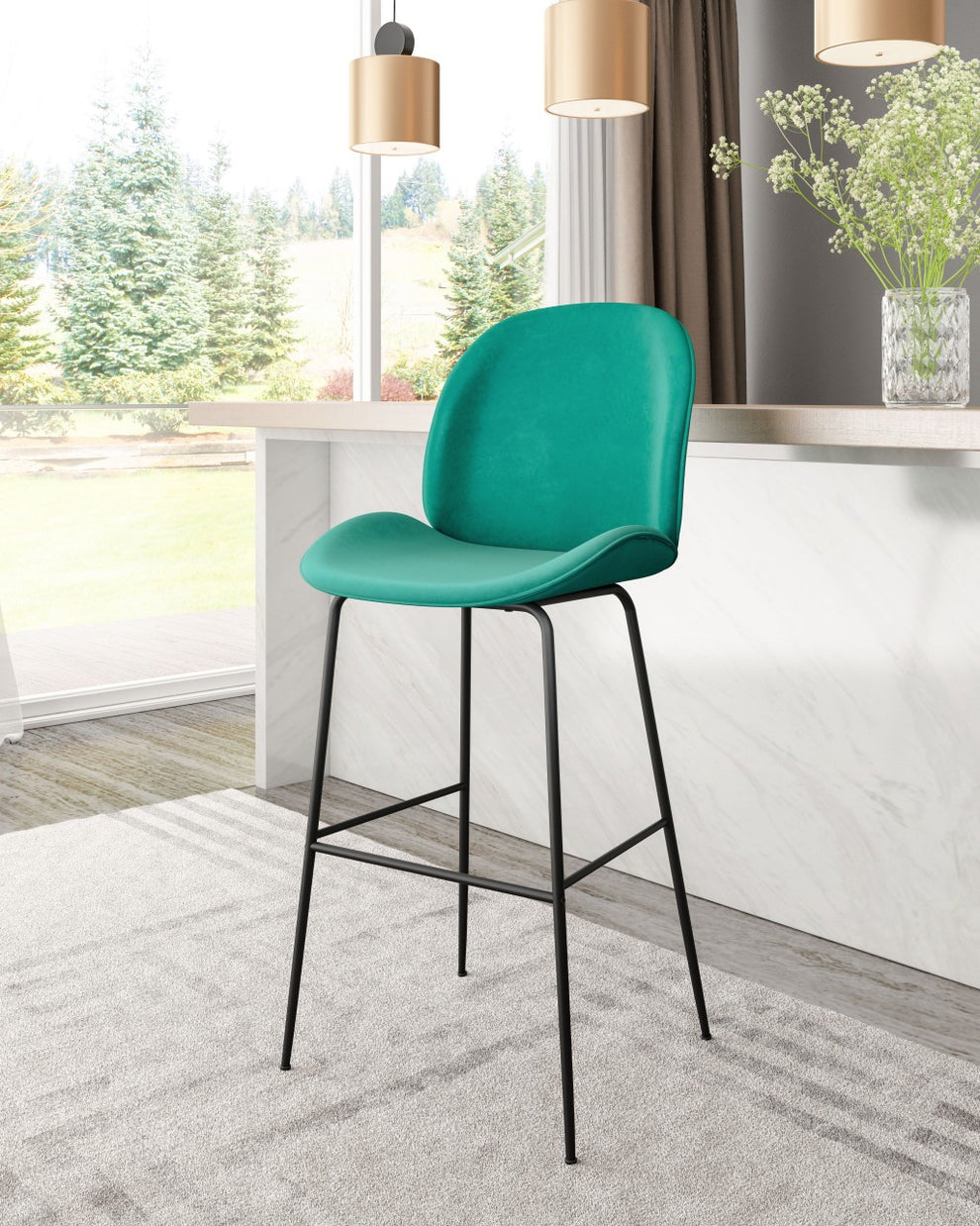 47" Green And Black Steel Low Back Bar Height Chair With Footrest By Homeroots | Bar Stools | Modishstore - 6