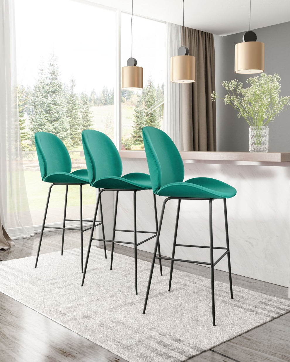 47" Green And Black Steel Low Back Bar Height Chair With Footrest By Homeroots | Bar Stools | Modishstore - 7