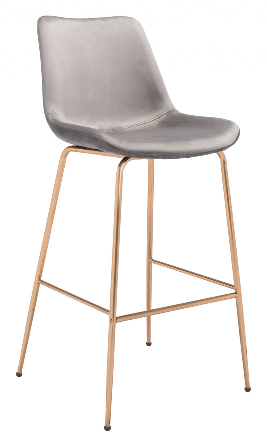 43" Gray Copper Steel Low Back Bar Height Chair With Footrest By Homeroots | Bar Stools | Modishstore