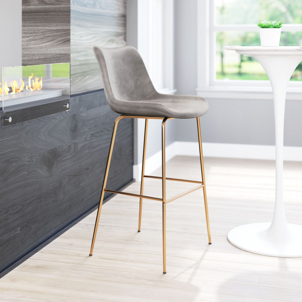 43" Gray Copper Steel Low Back Bar Height Chair With Footrest By Homeroots | Bar Stools | Modishstore - 8