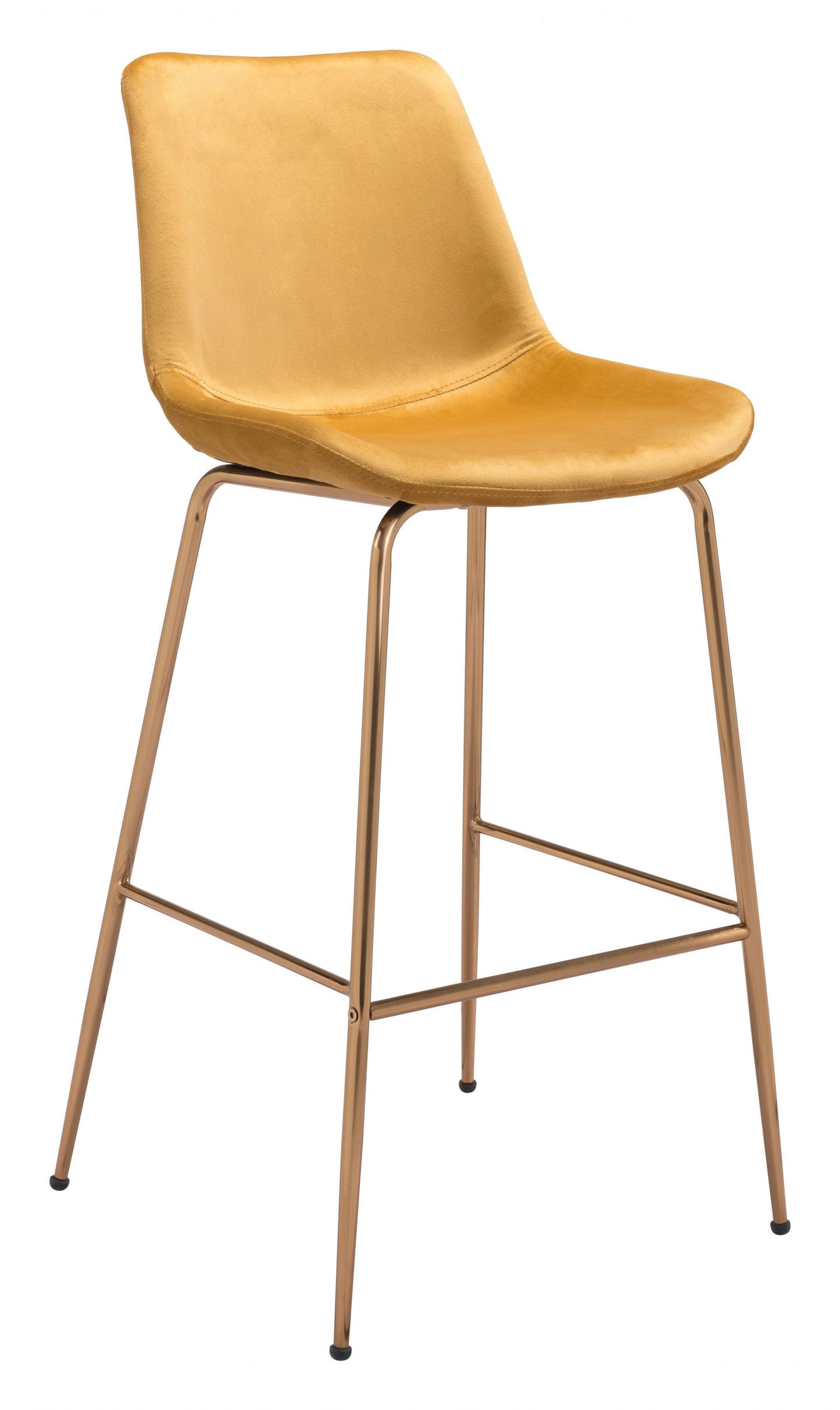 43" Yellow Velvet And Gold Steel Low Back Bar Height Chair With Footrest By Homeroots