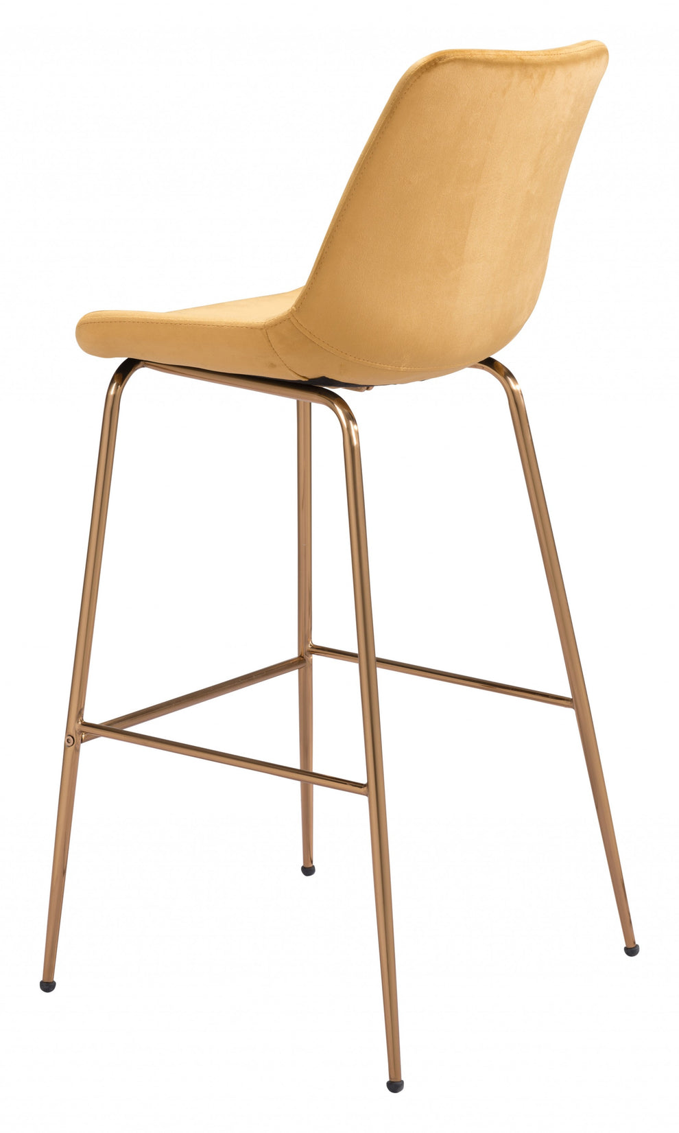 43" Yellow Velvet And Gold Steel Low Back Bar Height Chair With Footrest By Homeroots | Bar Stools | Modishstore - 5