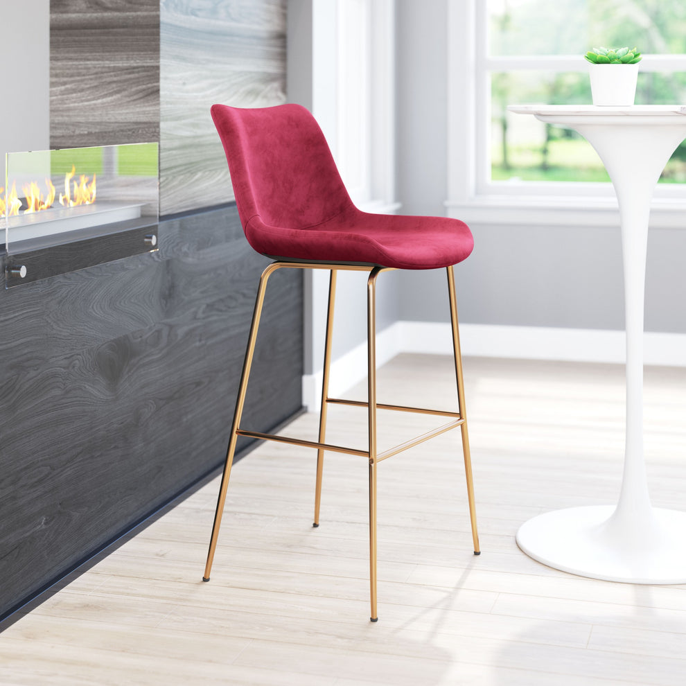 43" Red Steel Low Back Chair With Footrest By Homeroots | Bar Stools | Modishstore - 7