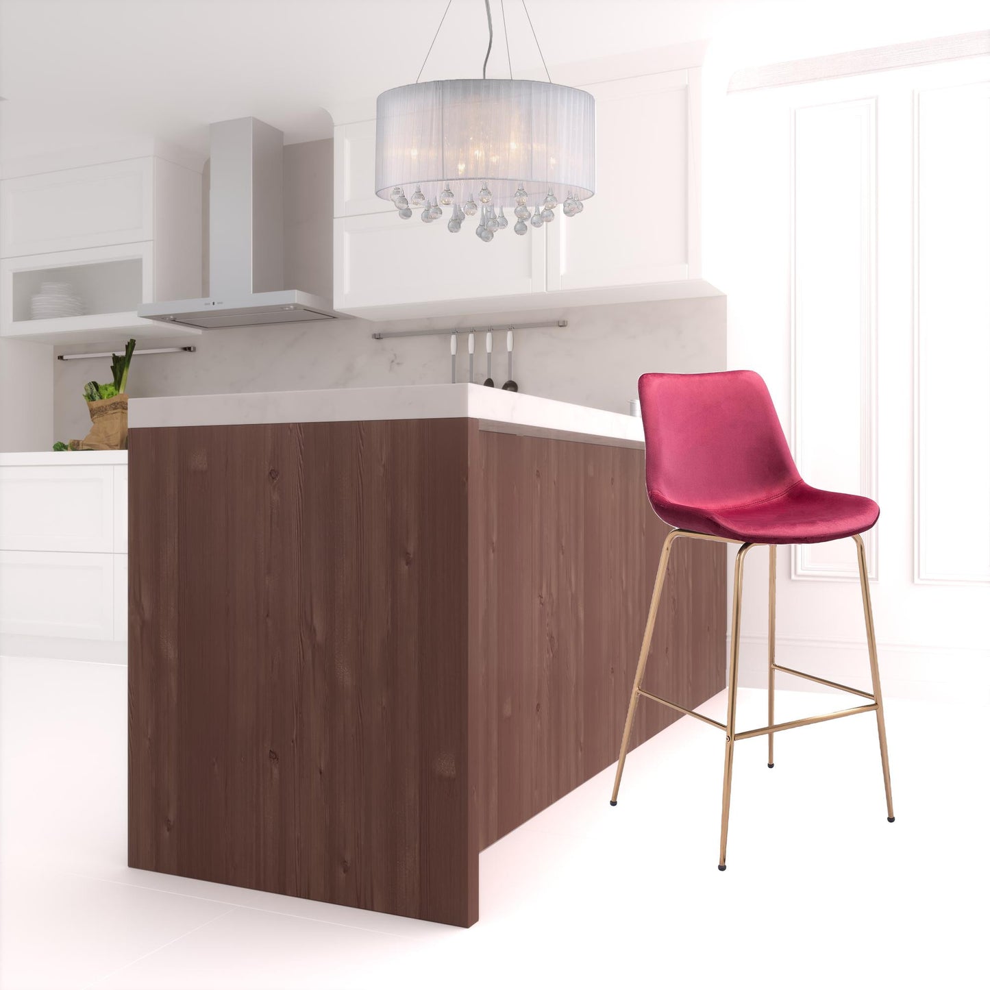 43" Red Steel Low Back Chair With Footrest By Homeroots | Bar Stools | Modishstore - 2