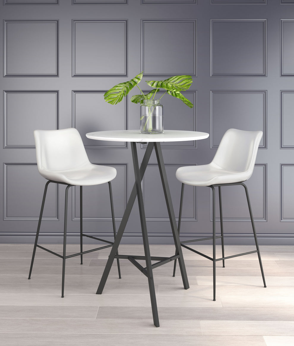 43" White And Black Steel Low Back Bar Height Chair With Footrest By Homeroots | Bar Stools | Modishstore - 7