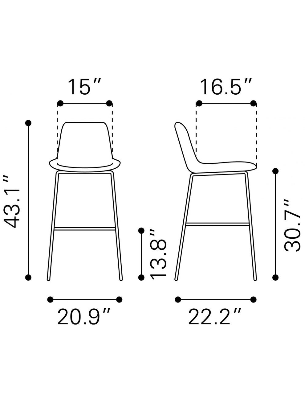 43" White And Black Steel Low Back Bar Height Chair With Footrest By Homeroots | Bar Stools | Modishstore - 9
