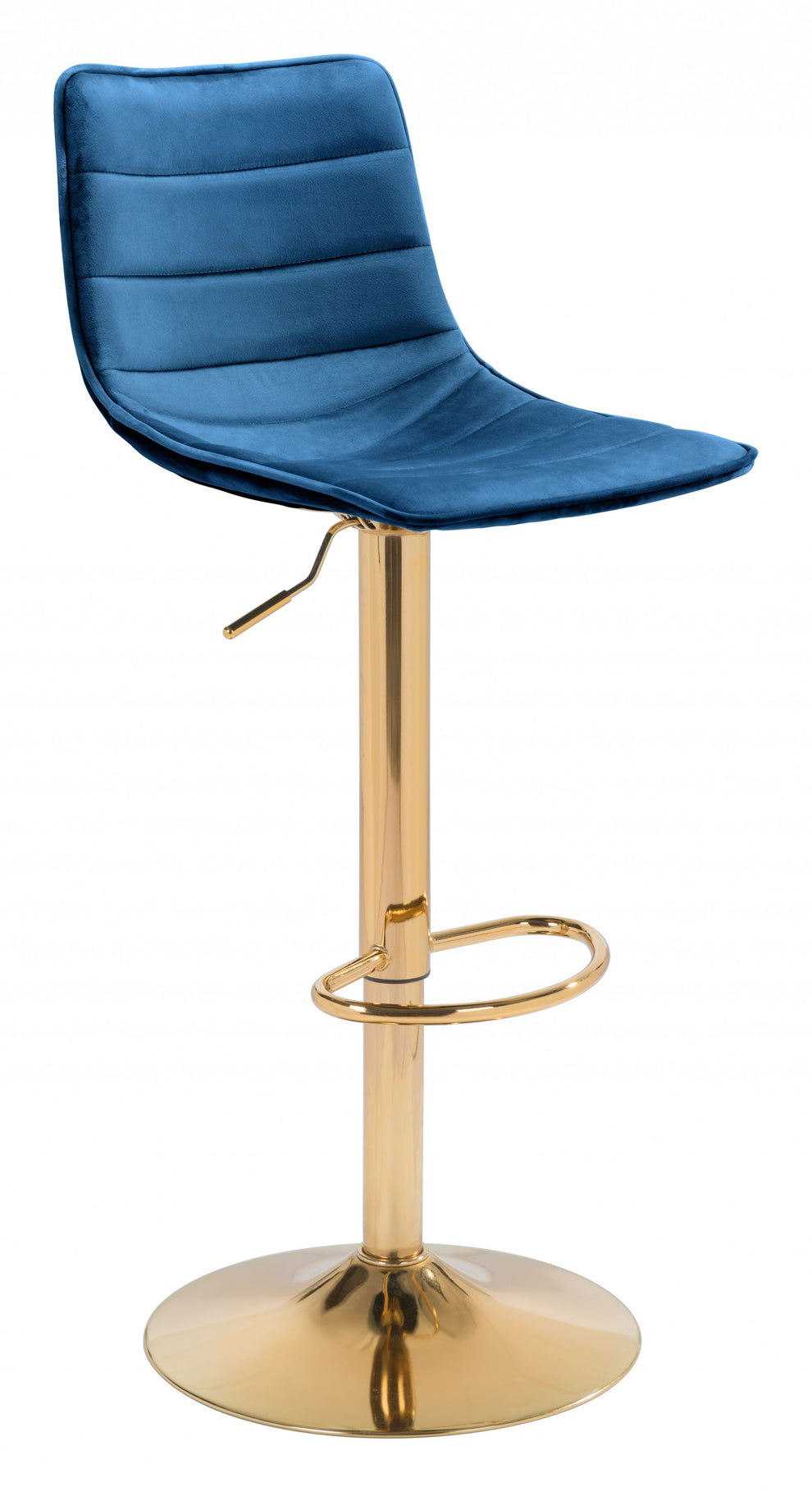 35" Dark Blue And Gold Steel Low Back Counter Height Bar Chair With Footrest By Homeroots | Bar Stools | Modishstore - 2
