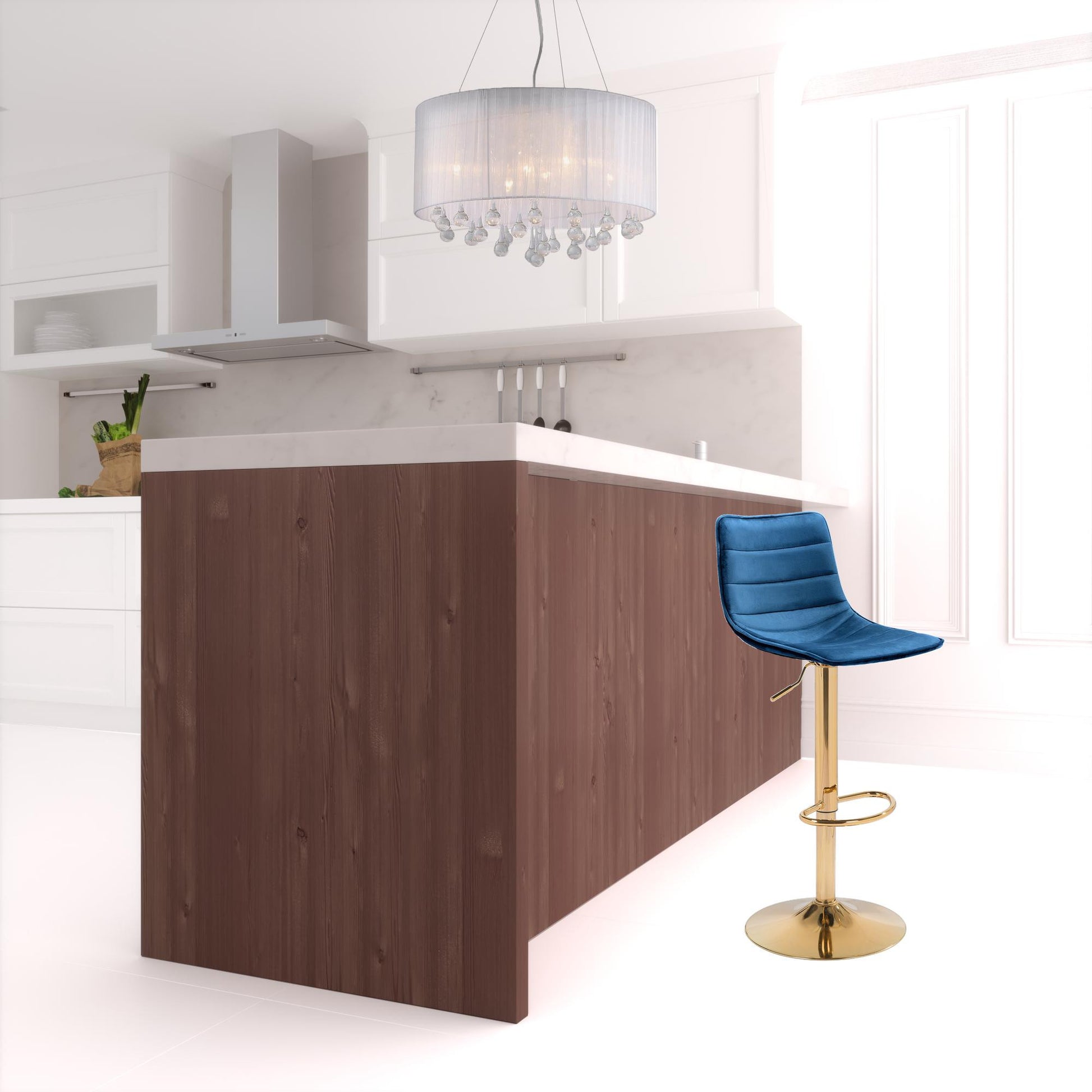 35" Dark Blue And Gold Steel Low Back Counter Height Bar Chair With Footrest By Homeroots | Bar Stools | Modishstore - 3