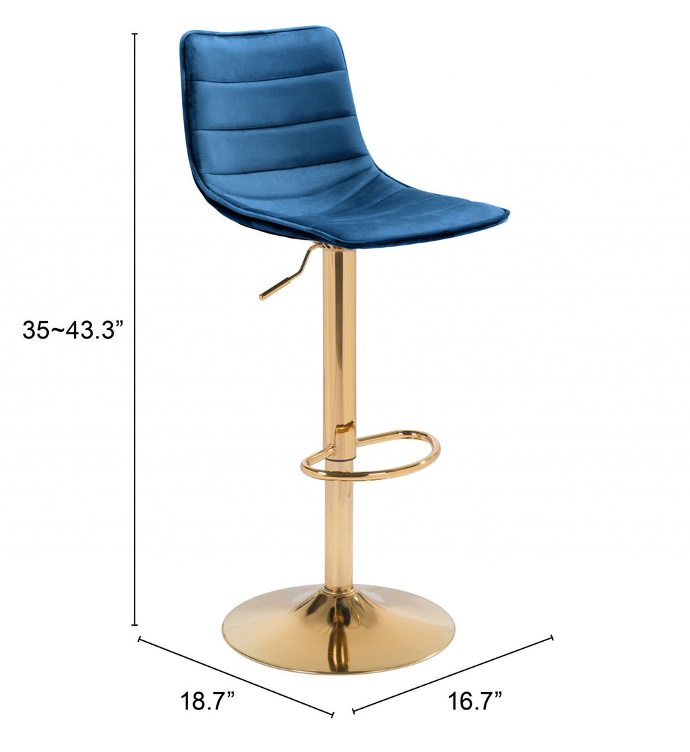 35" Dark Blue And Gold Steel Low Back Counter Height Bar Chair With Footrest By Homeroots | Bar Stools | Modishstore - 9