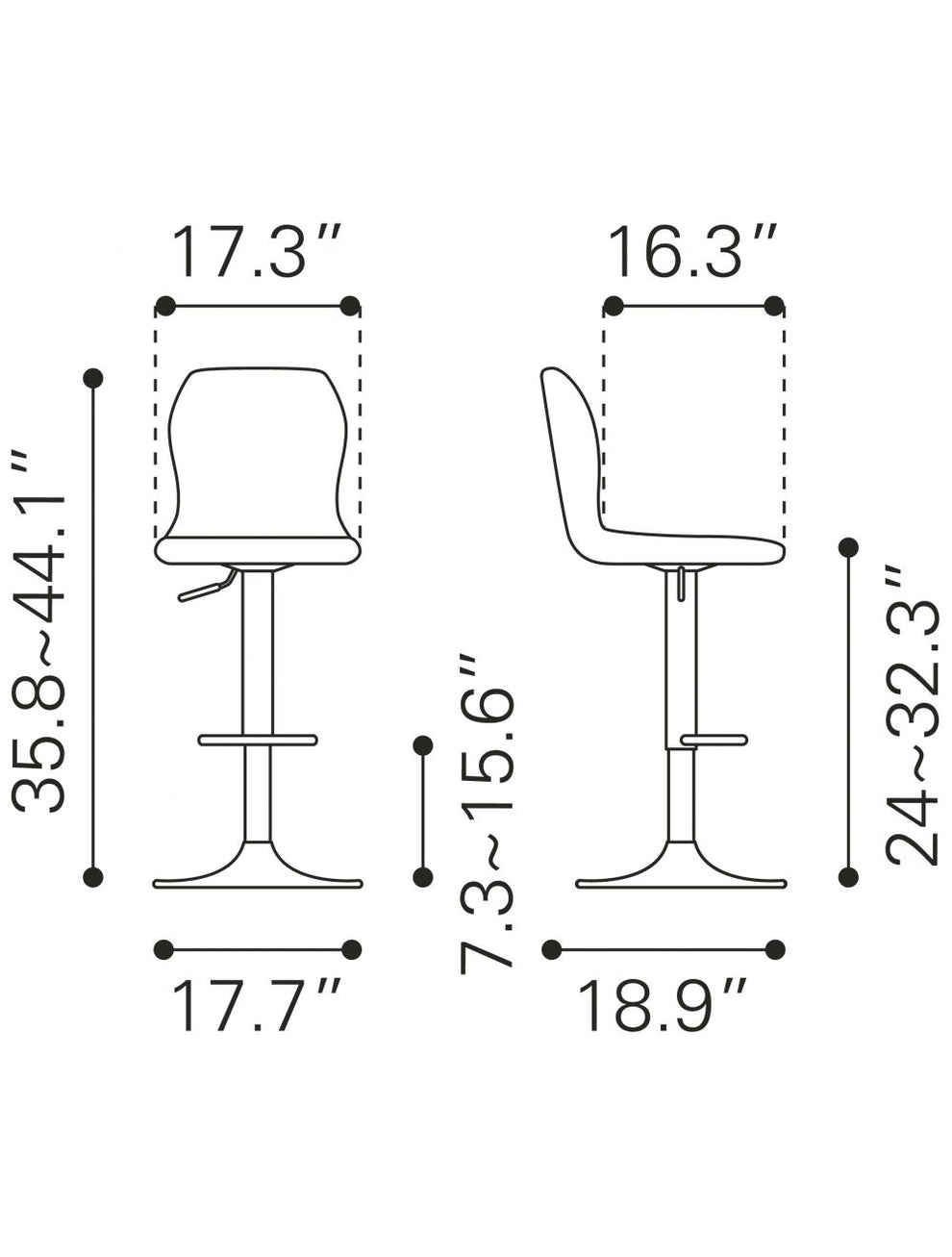 44" Black Steel Swivel Low Back Counter Height Bar Chair With Footrest By Homeroots | Bar Stools | Modishstore - 8