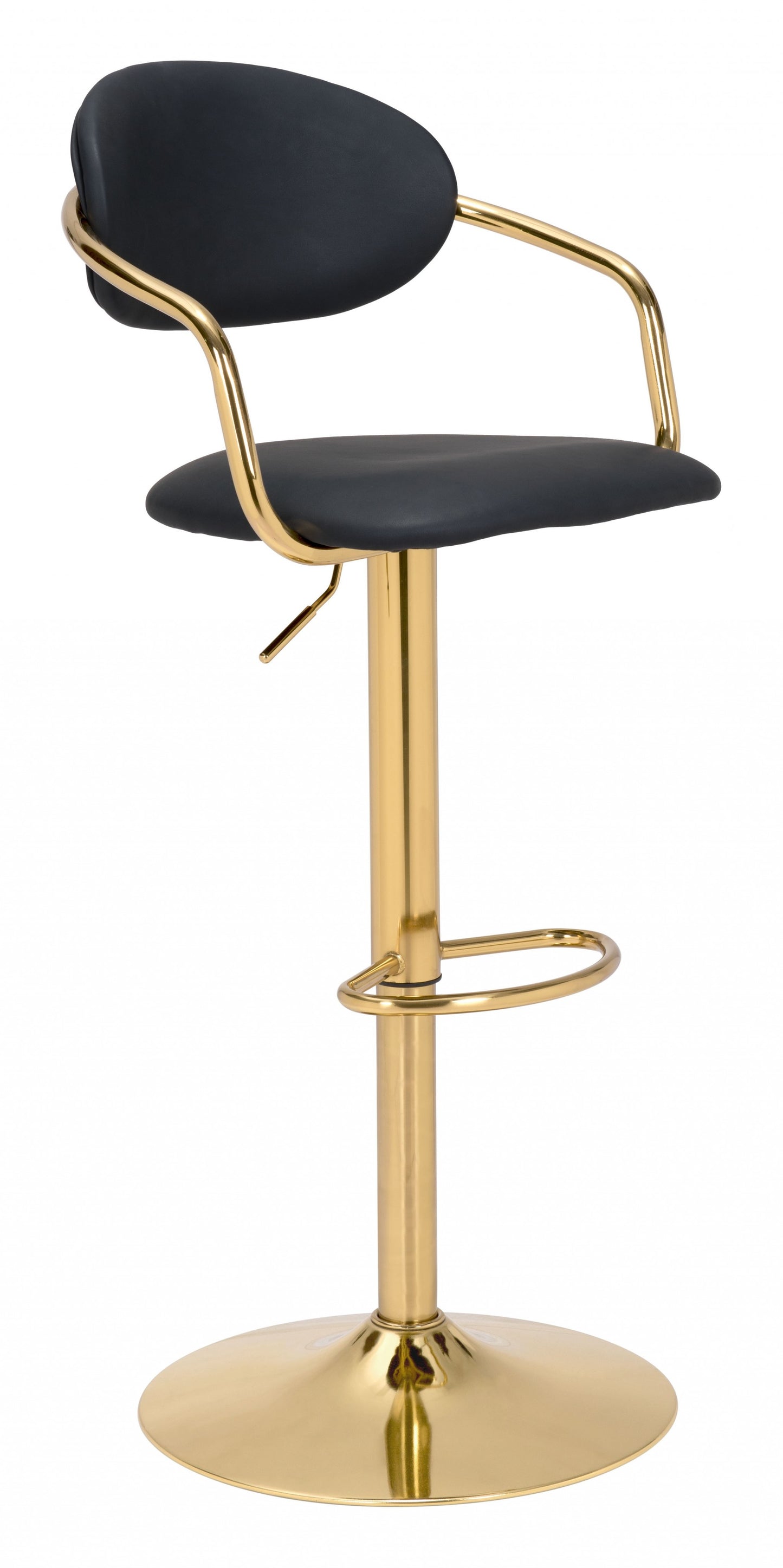 44" Black And Gold Steel Swivel Low Back Counter Height Bar Chair With Footrest By Homeroots