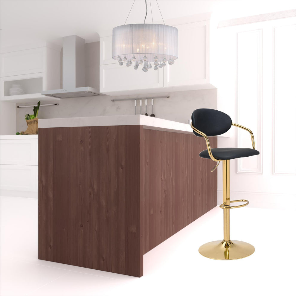 44" Black And Gold Steel Swivel Low Back Counter Height Bar Chair With Footrest By Homeroots | Bar Stools | Modishstore - 6