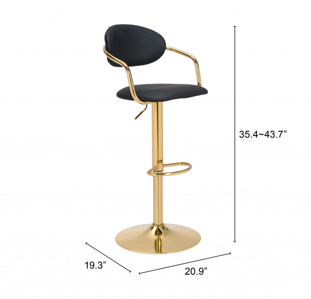 44" Black And Gold Steel Swivel Low Back Counter Height Bar Chair With Footrest By Homeroots | Bar Stools | Modishstore - 7