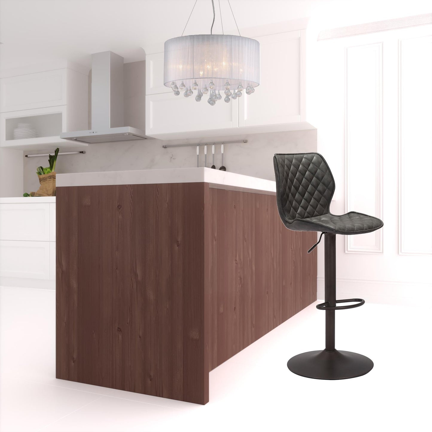 45" Gray And Black Steel Swivel Low Back Counter Height Bar Chair With Footrest By Homeroots | Bar Stools | Modishstore - 6