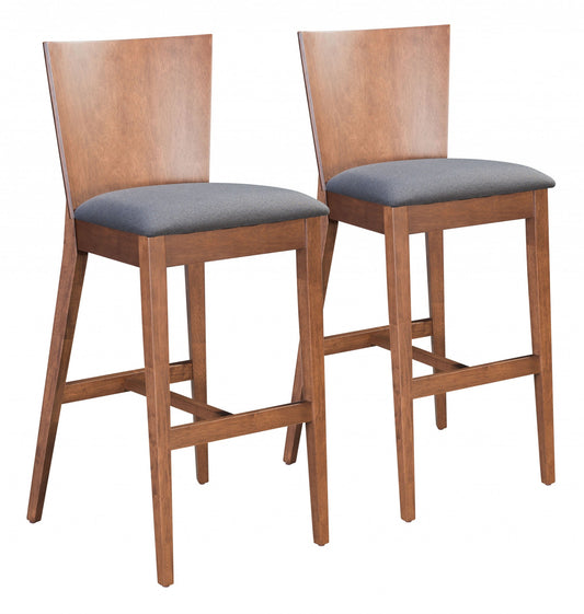 Set Of Two 45" Dark Gray and Walnut Brown Bar Height Chairs With Footrest By Homeroots