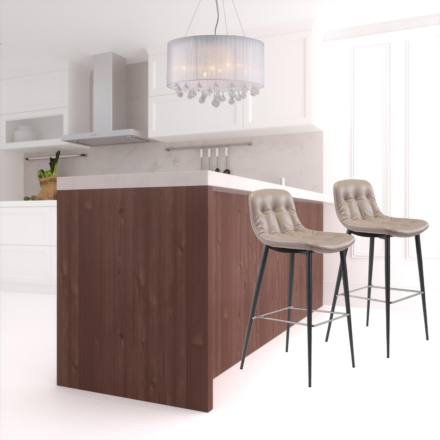 Set Of Two 40" Taupe Faux Leather and Black Bar Height Chairs By Homeroots | Bar Stools | Modishstore - 5