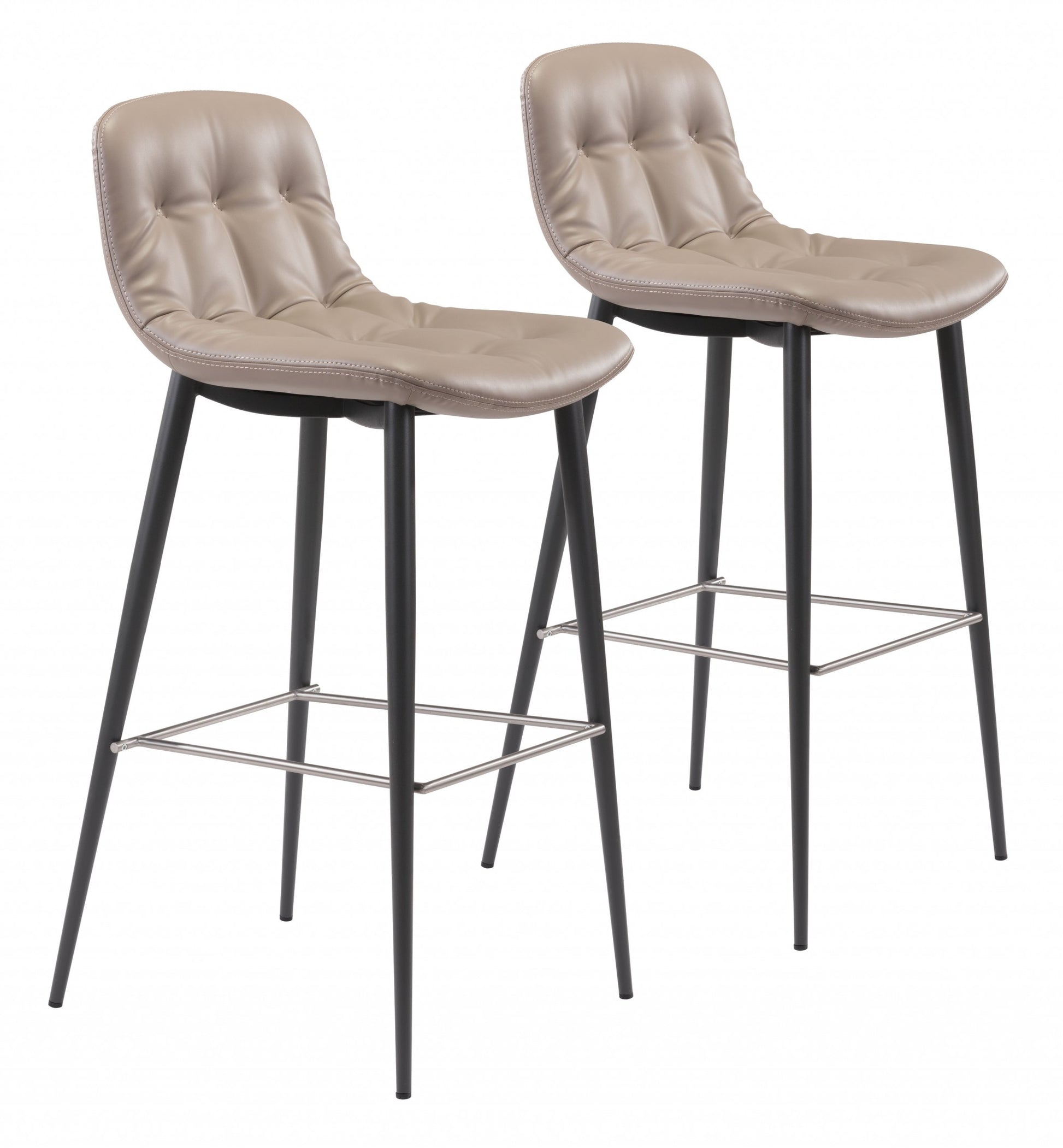 Set Of Two 40" Taupe Faux Leather and Black Bar Height Chairs By Homeroots | Bar Stools | Modishstore - 6