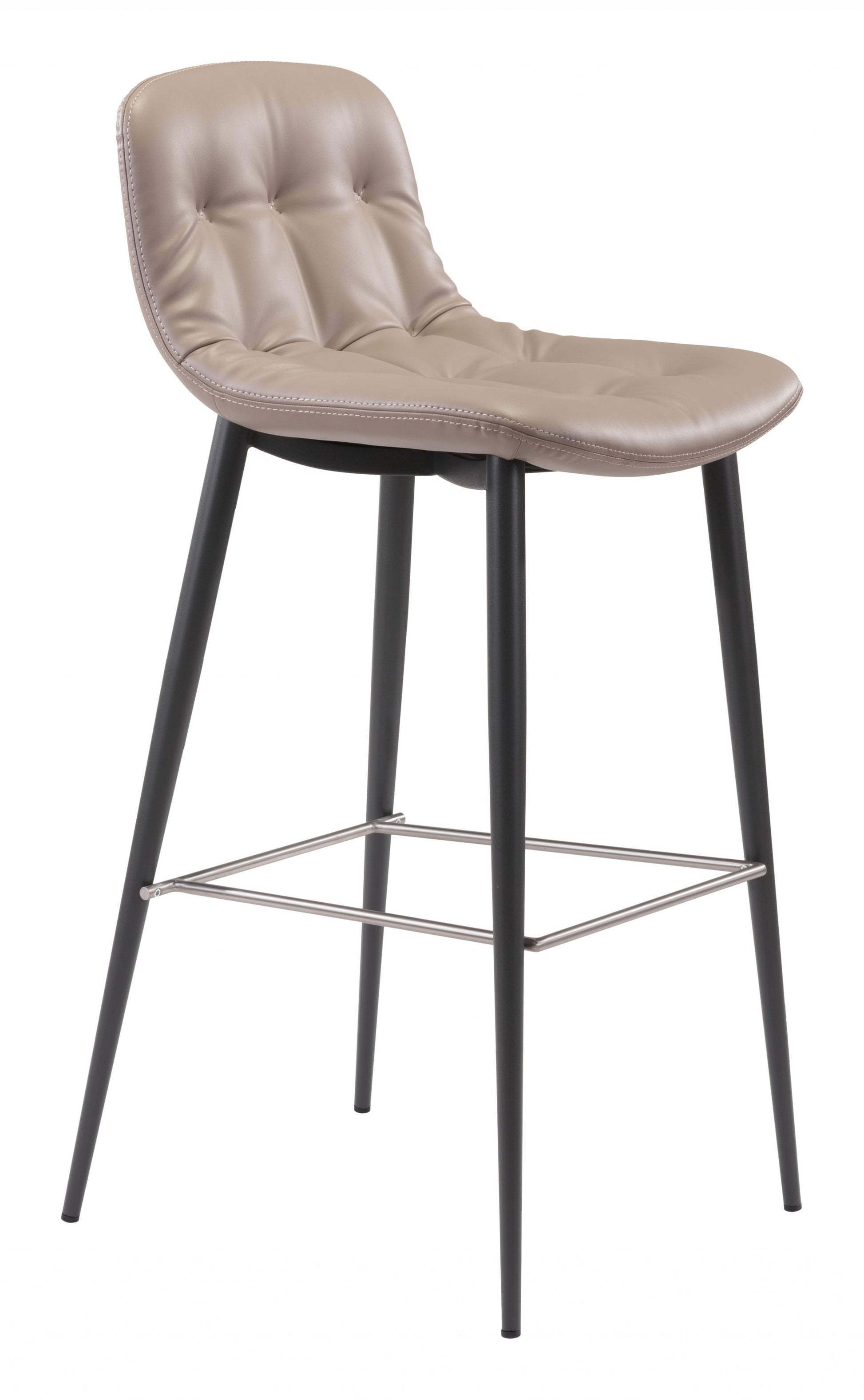 Set Of Two 40" Taupe Faux Leather and Black Bar Height Chairs By Homeroots | Bar Stools | Modishstore