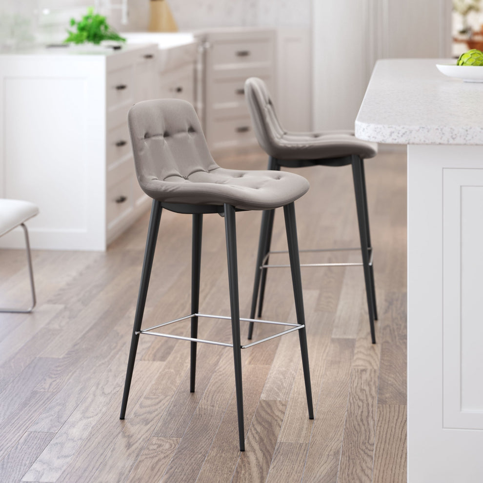 Set Of Two 40" Taupe Faux Leather and Black Bar Height Chairs By Homeroots | Bar Stools | Modishstore - 7