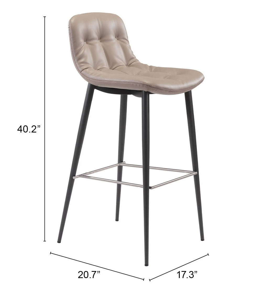 Set Of Two 40" Taupe Faux Leather and Black Bar Height Chairs By Homeroots | Bar Stools | Modishstore - 8