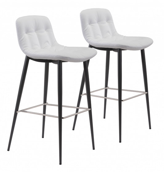 Set Of Two 40" White Steel Low Back Chairs With Footrest By Homeroots