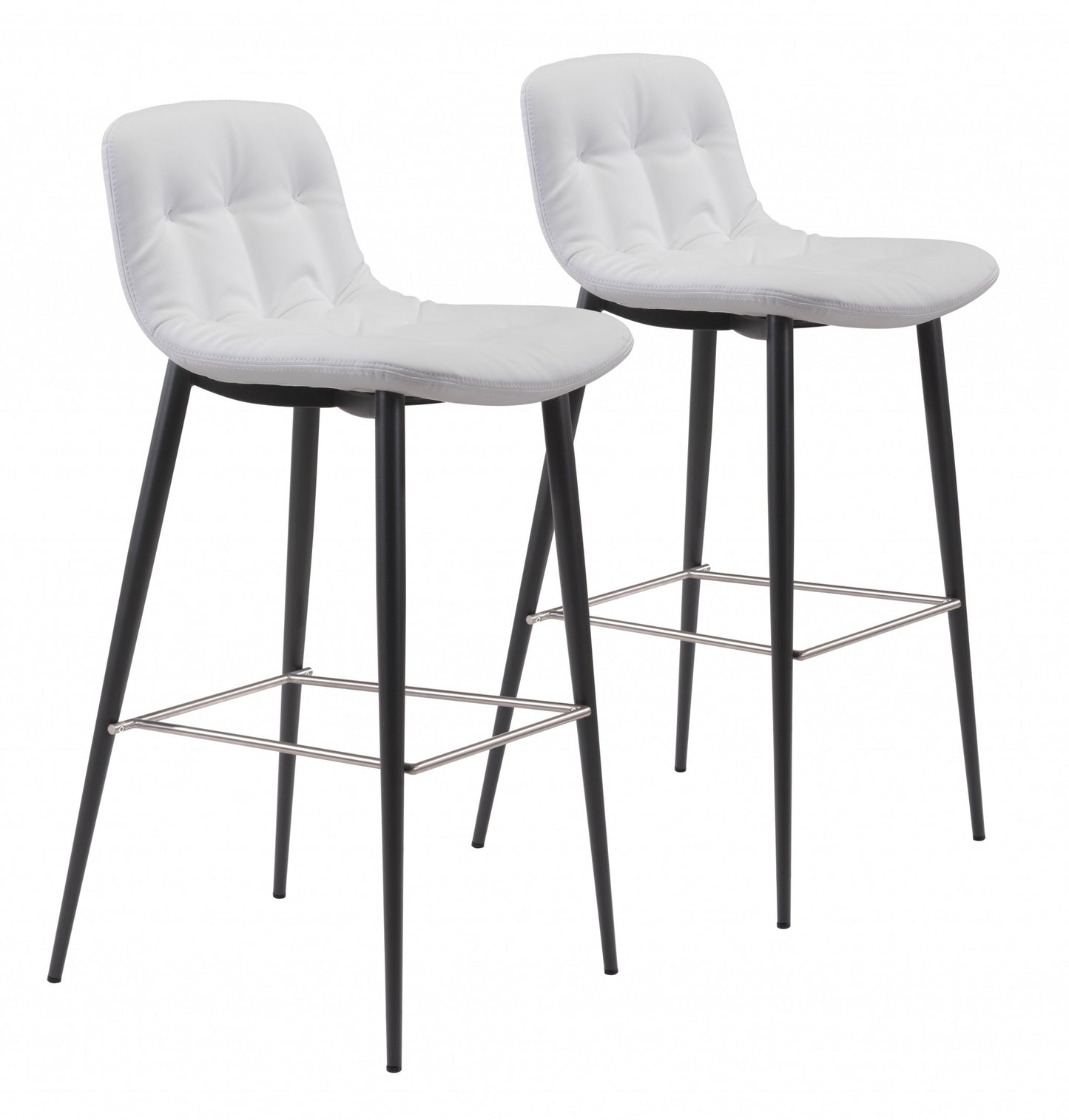 Set Of Two 40" White Steel Low Back Chairs With Footrest By Homeroots | Bar Stools | Modishstore