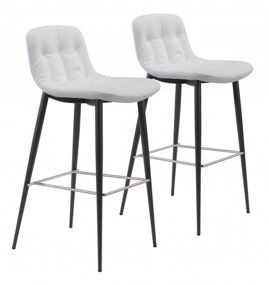 Set Of Two 40" White Steel Low Back Chairs With Footrest By Homeroots | Bar Stools | Modishstore