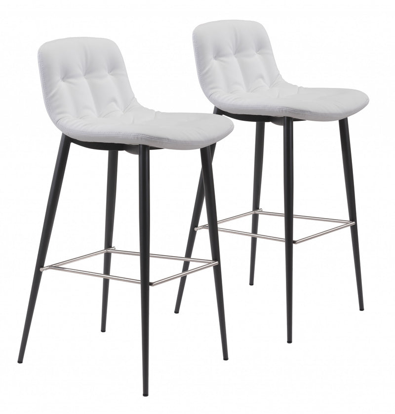 Set Of Two 40" White Steel Low Back Chairs With Footrest By Homeroots | Bar Stools | Modishstore