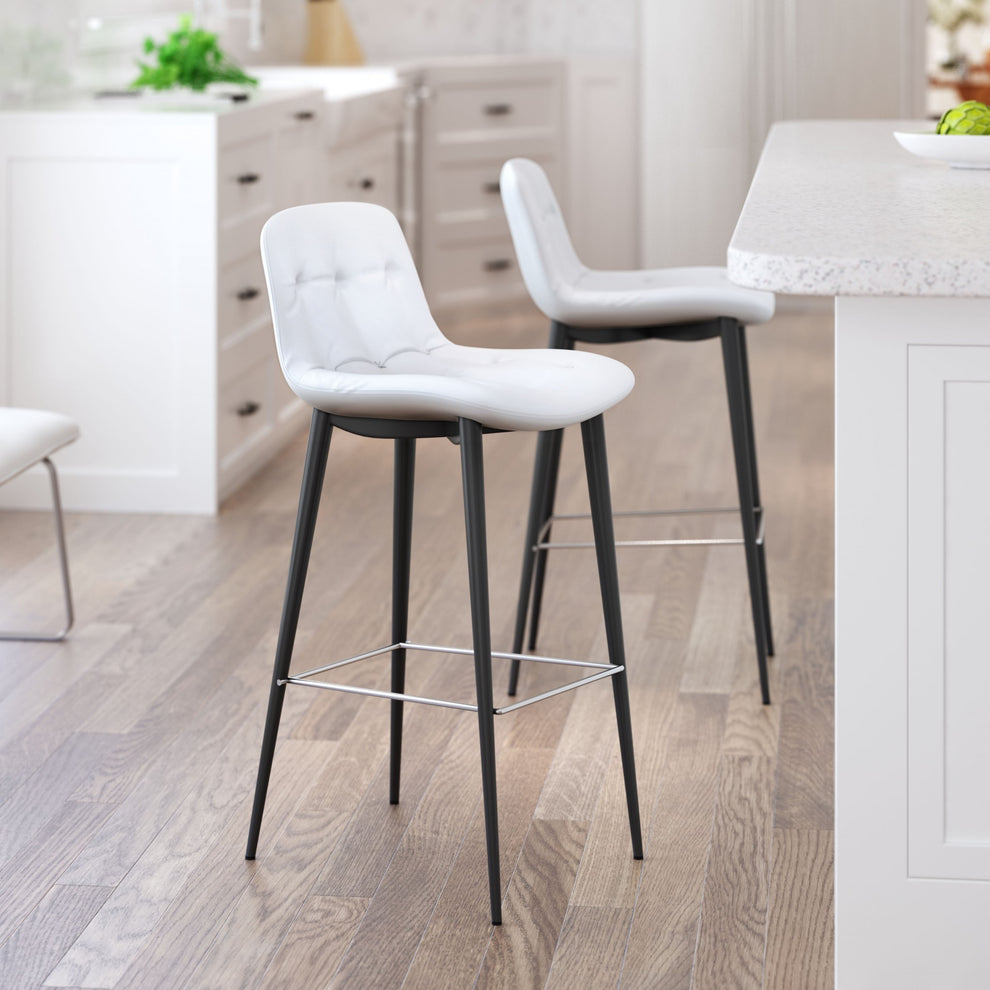 Set Of Two 40" White Steel Low Back Chairs With Footrest By Homeroots | Bar Stools | Modishstore - 7