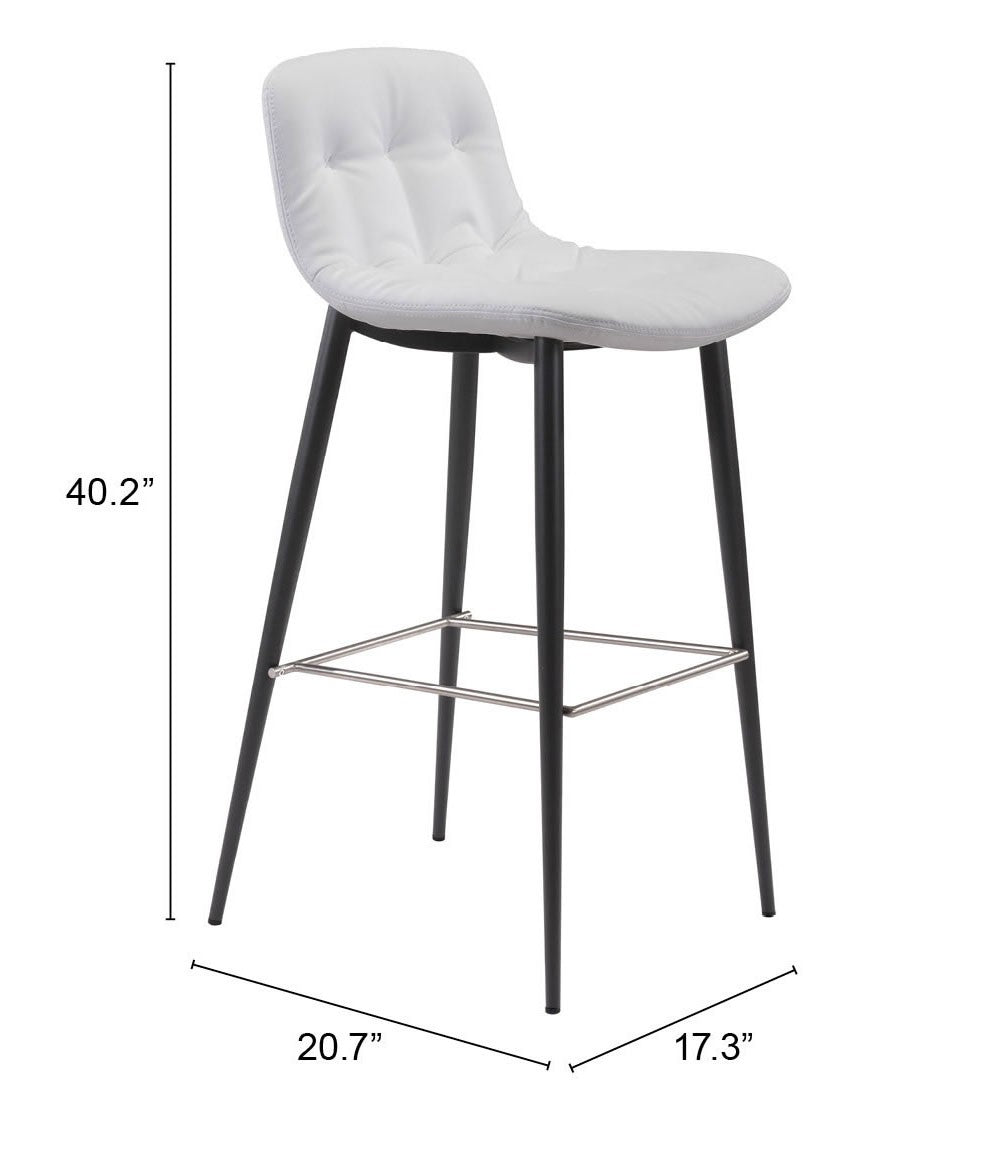 Set Of Two 40" White Steel Low Back Chairs With Footrest By Homeroots | Bar Stools | Modishstore - 8