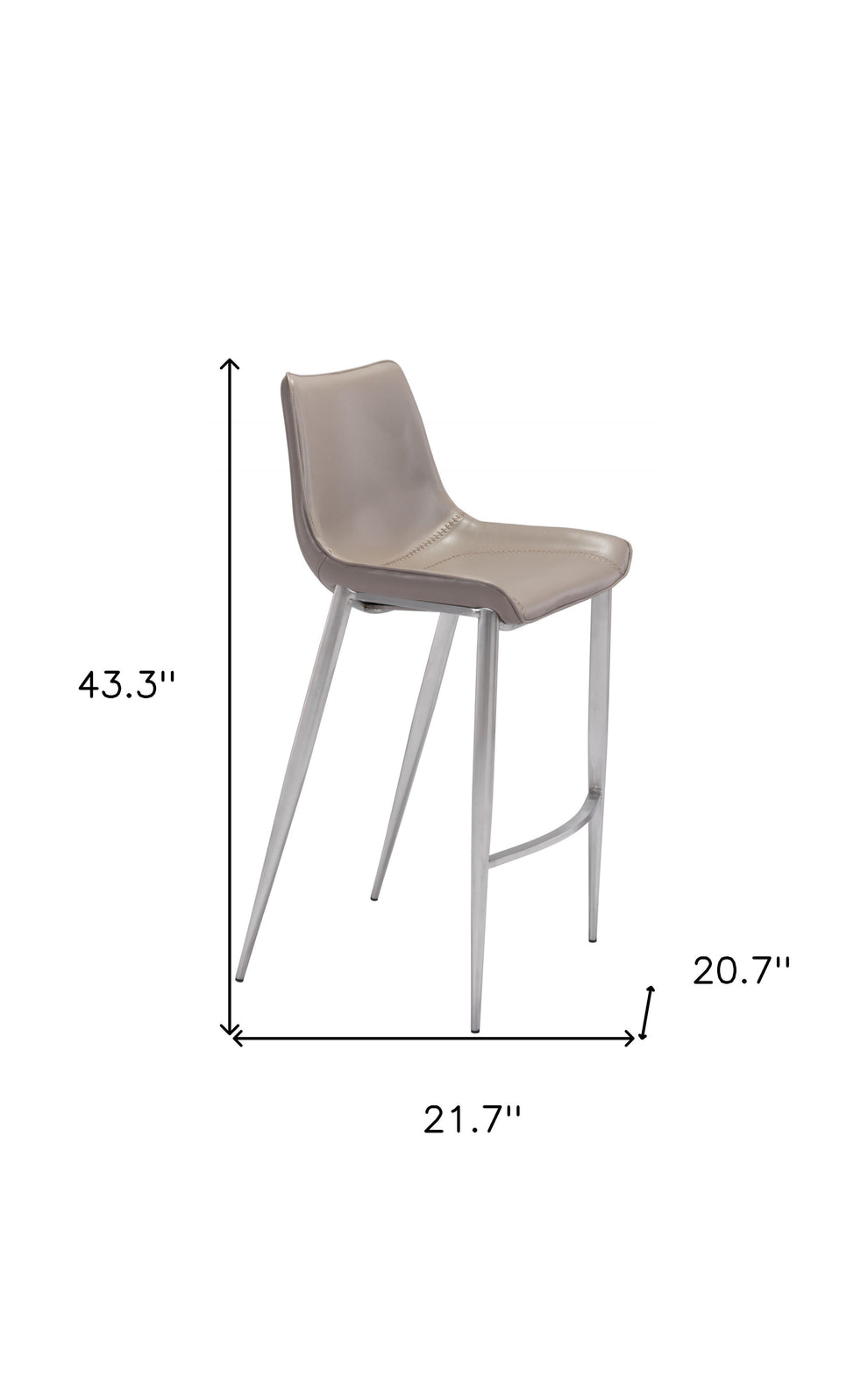 Set Of Two 43" Gray And Silver Steel Low Back Bar Height Chairs With Footrest By Homeroots | Bar Stools | Modishstore - 8