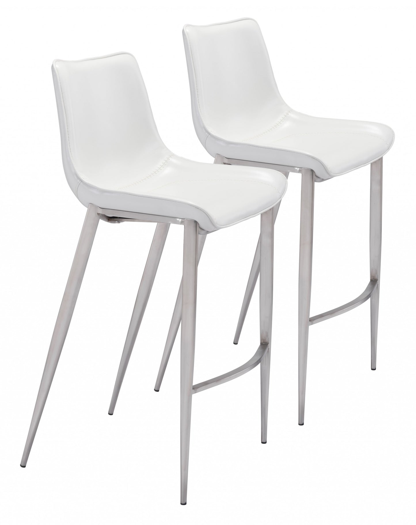 Set Of Two 43" White And Silver Steel Low Back Bar Height Chairs With Footrest By Homeroots | Bar Stools | Modishstore