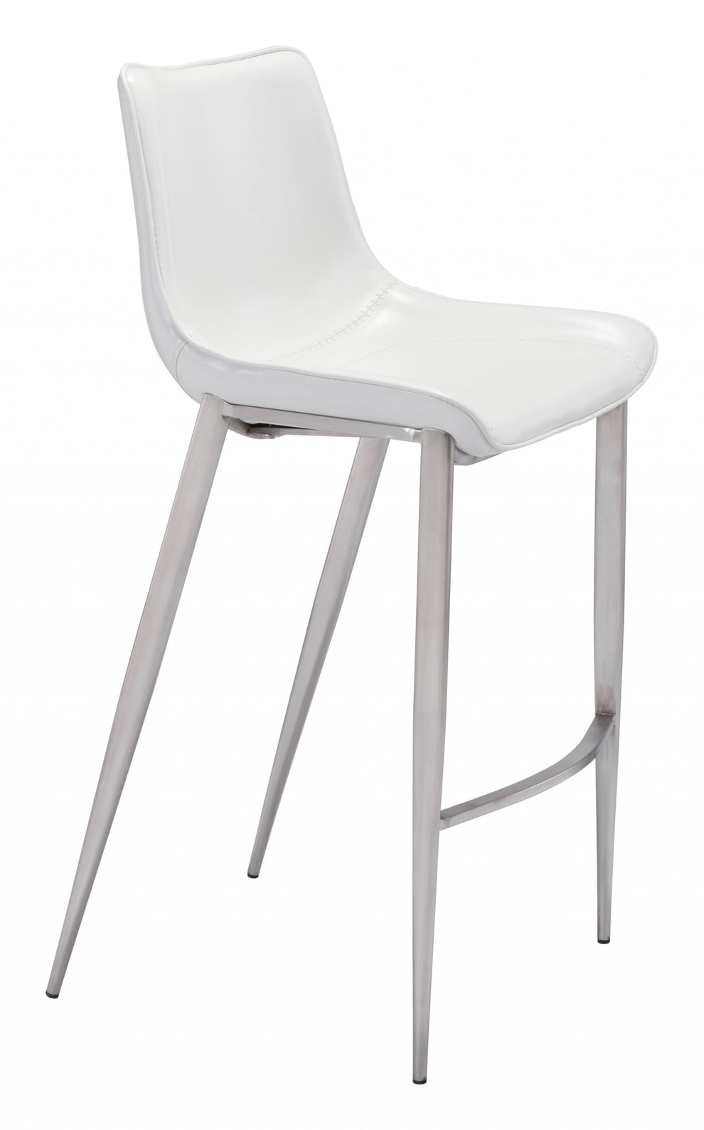 Set Of Two 43" White And Silver Steel Low Back Bar Height Chairs With Footrest By Homeroots | Bar Stools | Modishstore - 2