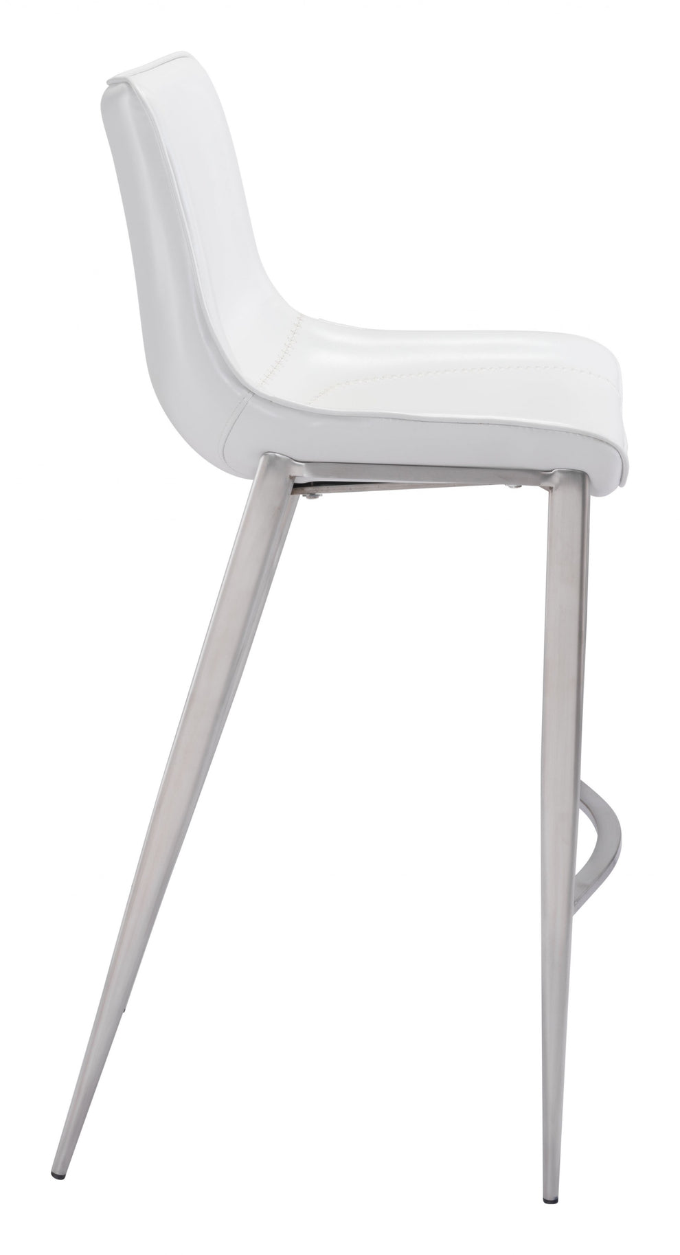 Set Of Two 43" White And Silver Steel Low Back Bar Height Chairs With Footrest By Homeroots | Bar Stools | Modishstore - 3