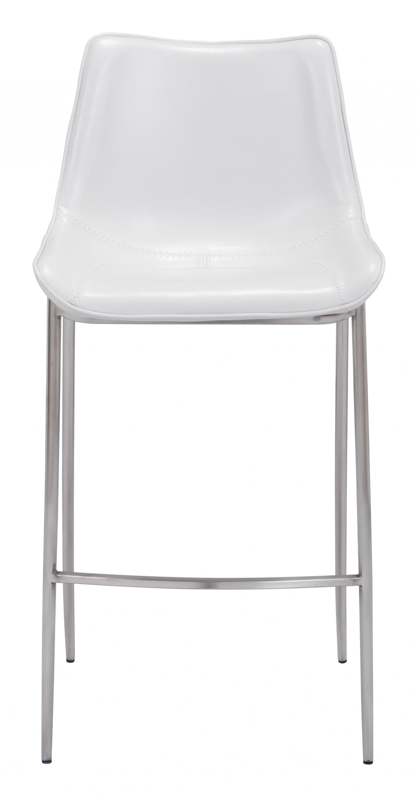 Set Of Two 43" White And Silver Steel Low Back Bar Height Chairs With Footrest By Homeroots | Bar Stools | Modishstore - 4