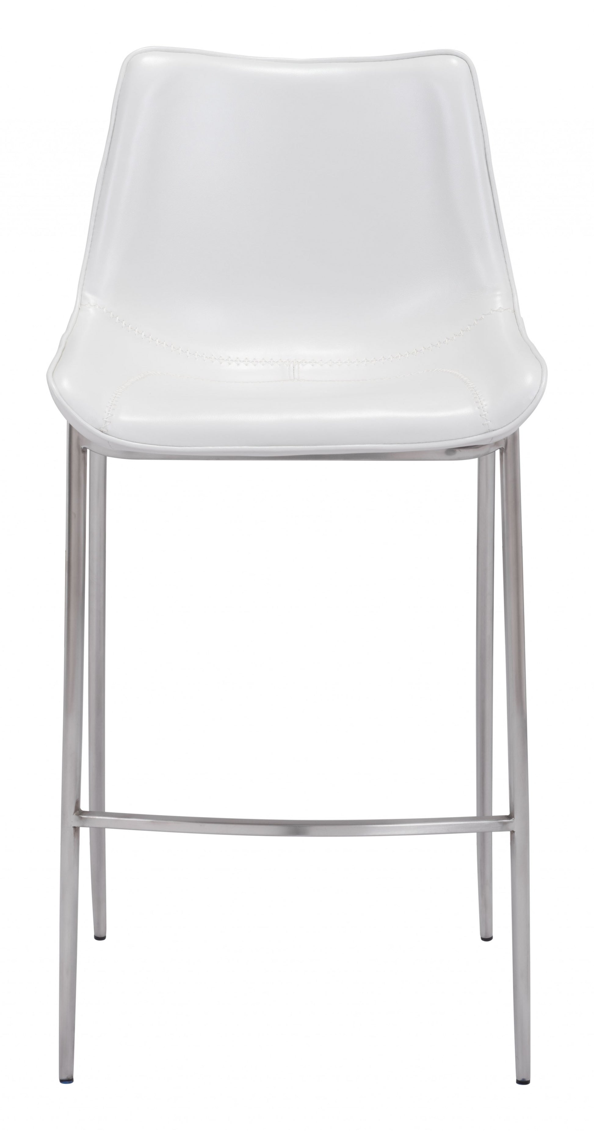 Set Of Two 43" White And Silver Steel Low Back Bar Height Chairs With Footrest By Homeroots | Bar Stools | Modishstore - 4