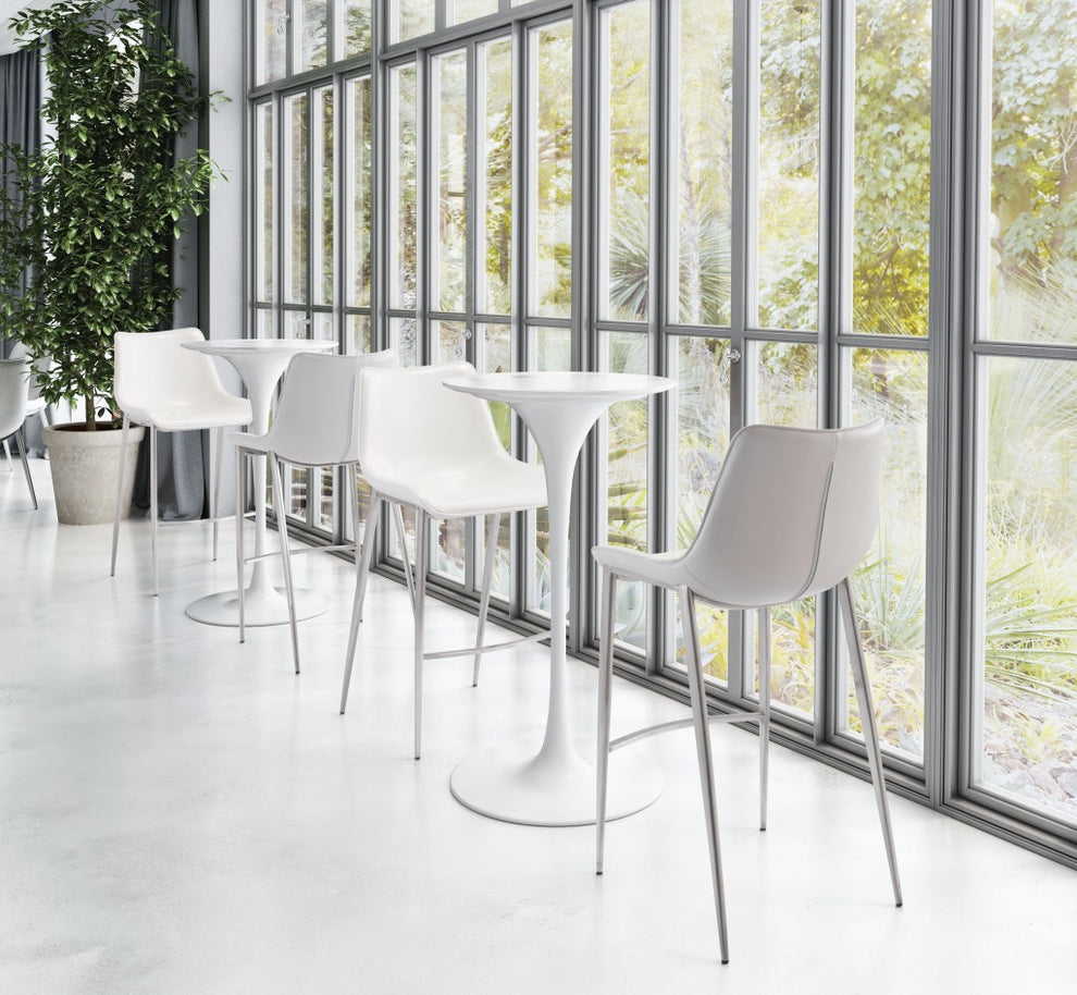 Set Of Two 43" White And Silver Steel Low Back Bar Height Chairs With Footrest By Homeroots | Bar Stools | Modishstore - 9