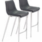 Set Of Two 43" Black And Silver Steel Low Back Bar Height Chairs With Footrest By Homeroots