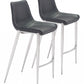 Set Of Two 43" Black And Silver Steel Low Back Bar Height Chairs With Footrest By Homeroots | Bar Stools | Modishstore - 7