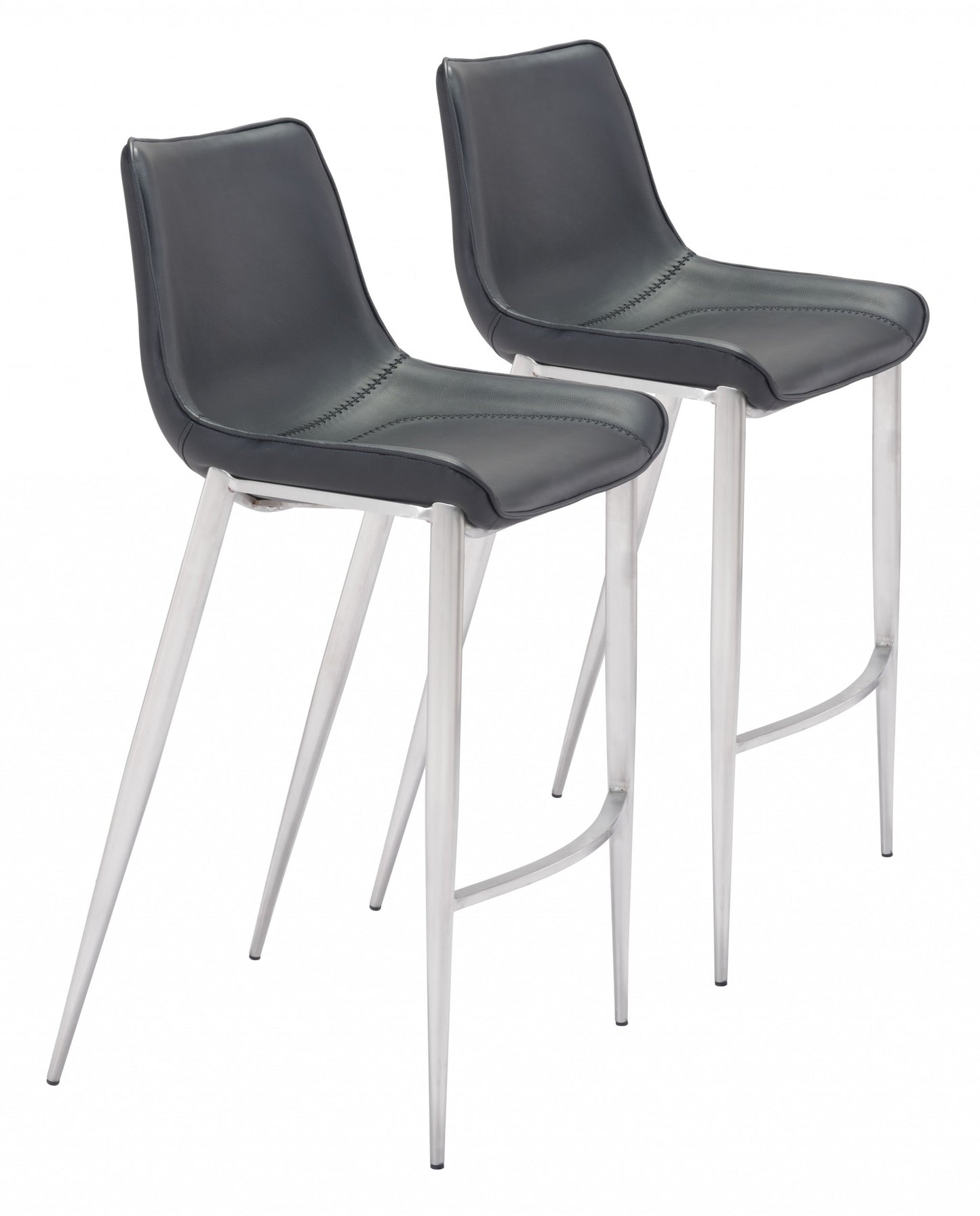 Set Of Two 43" Black And Silver Steel Low Back Bar Height Chairs With Footrest By Homeroots | Bar Stools | Modishstore - 7