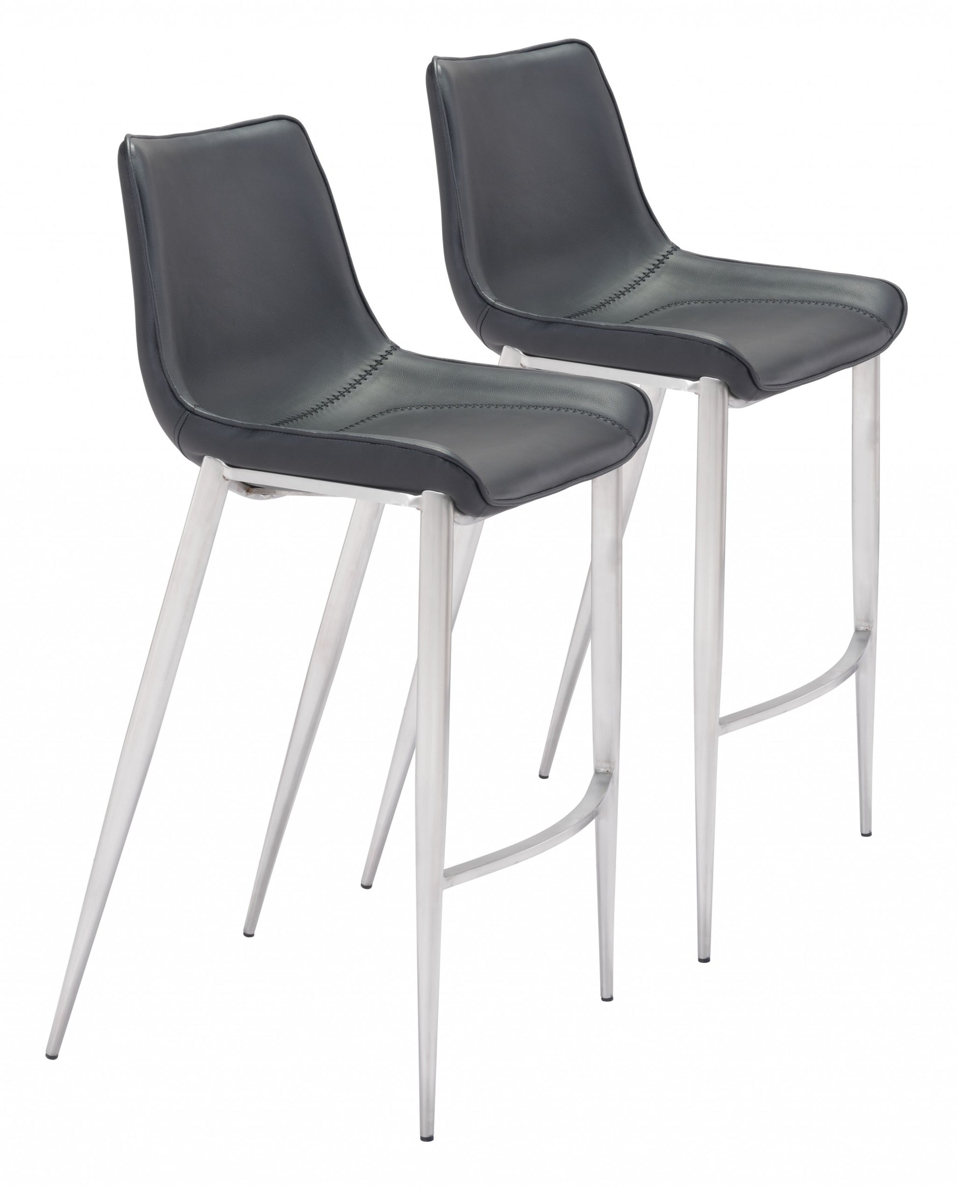 Set Of Two 43" Black And Silver Steel Low Back Bar Height Chairs With Footrest By Homeroots | Bar Stools | Modishstore - 7