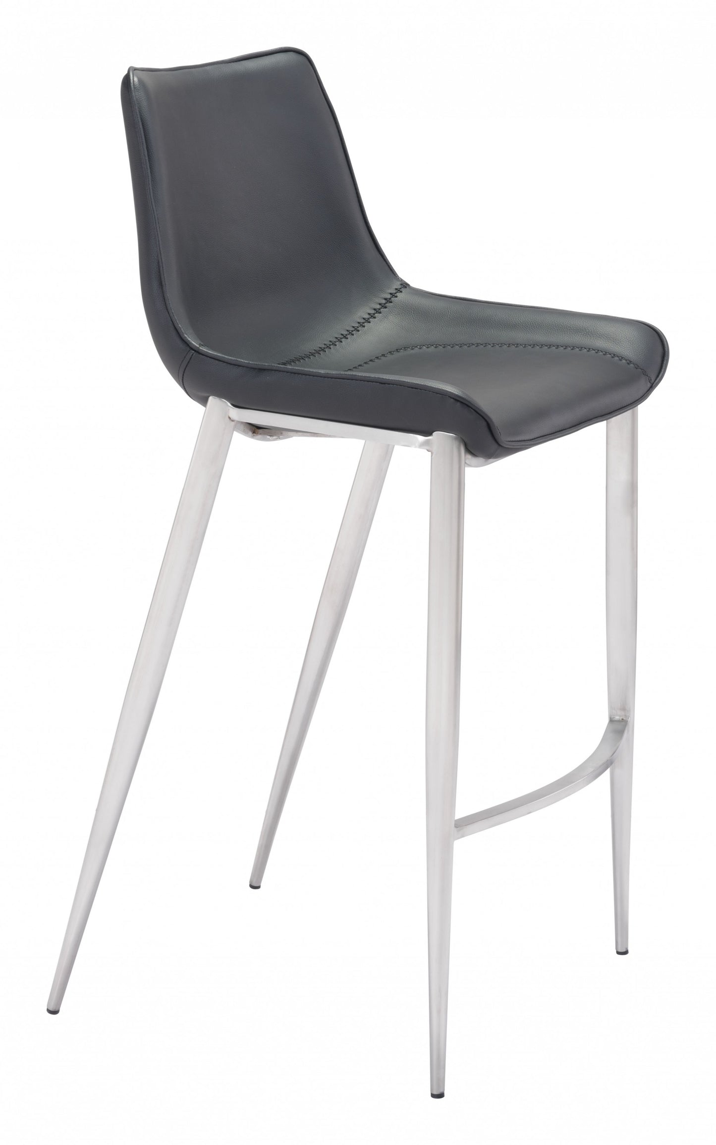 Set Of Two 43" Black And Silver Steel Low Back Bar Height Chairs With Footrest By Homeroots | Bar Stools | Modishstore