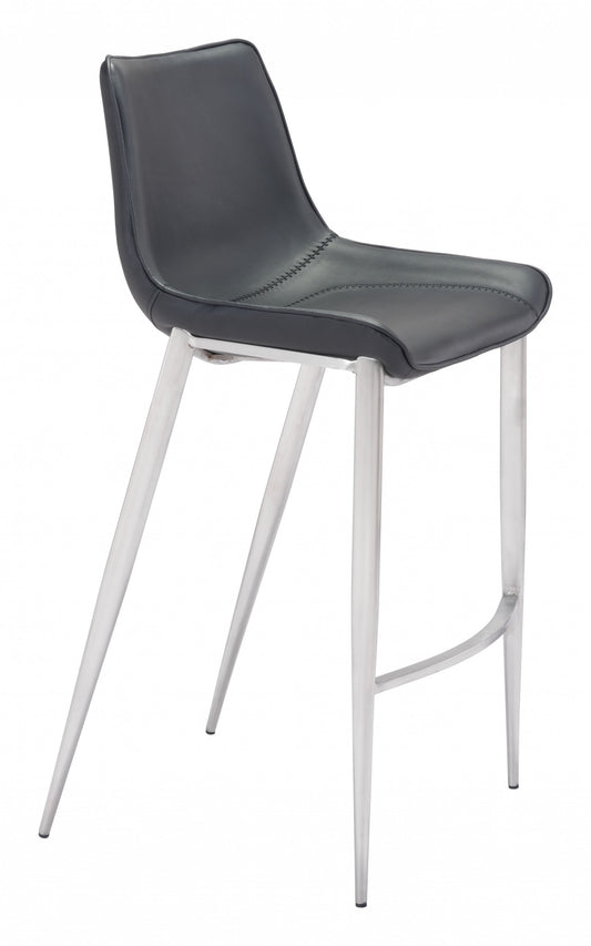 Set Of Two 43" Black And Silver Steel Low Back Bar Height Chairs With Footrest By Homeroots | Bar Stools | Modishstore