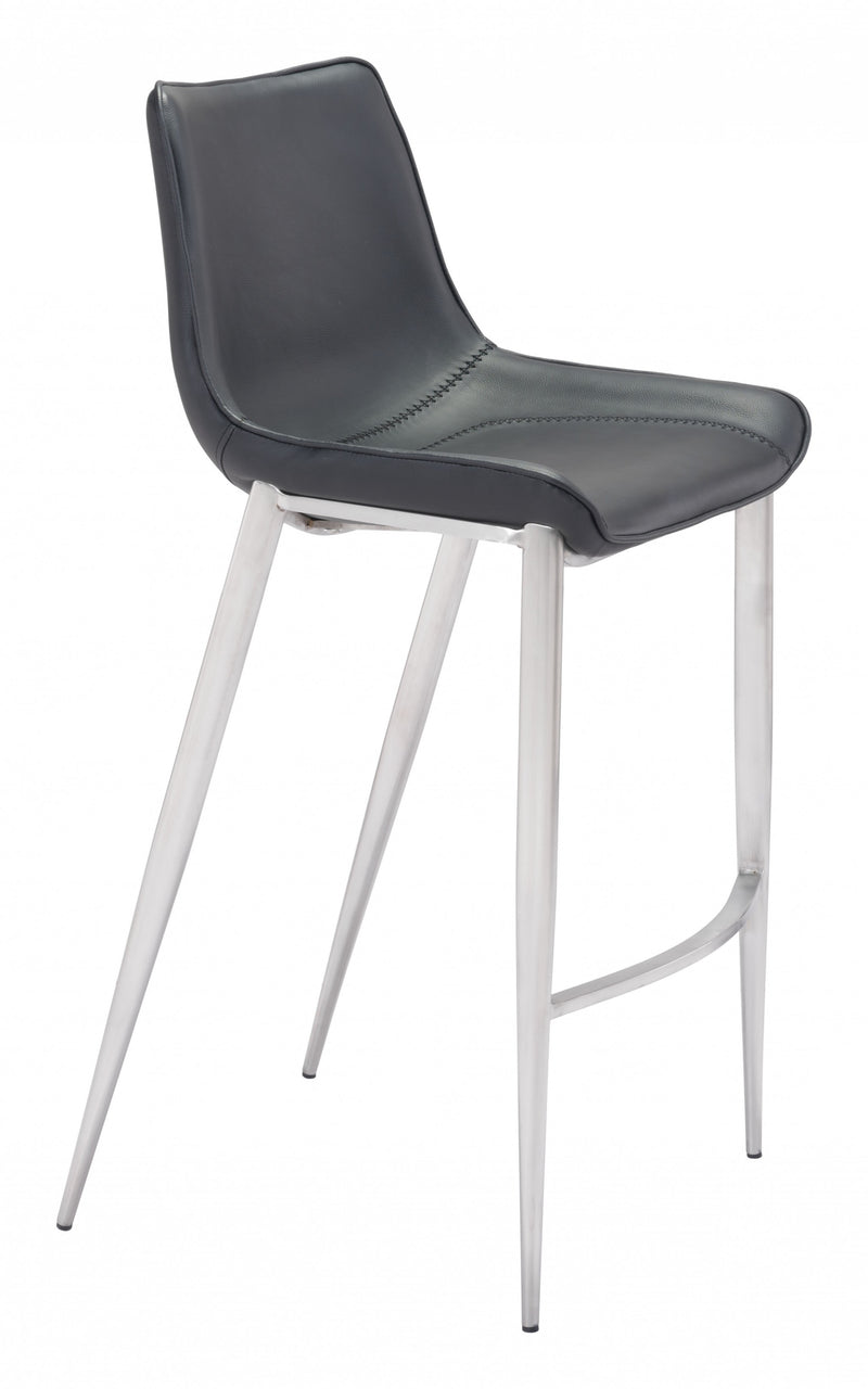 Set Of Two 43" Black And Silver Steel Low Back Bar Height Chairs With Footrest By Homeroots | Bar Stools | Modishstore